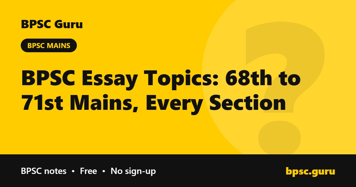 BPSC Essay Topics: 68th to 71st Mains, Every Section - BPSC Guru